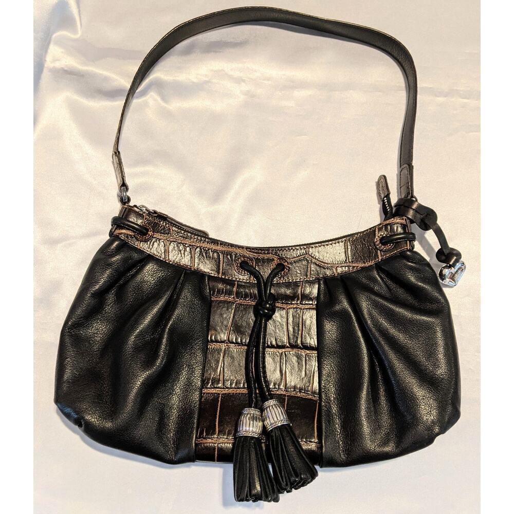 Brighton Croc Embossed Leather Hobo Shoulder Bag Handbag Black/Brown EUC 8x12x3